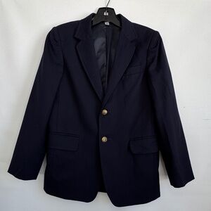 Talbots Kids Navy Blue Wool Blazer Jacket Size 12 With Gold Buttons & Pockets